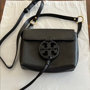 Tory Burch Black Leather Crossbody Bag with Gold Accents